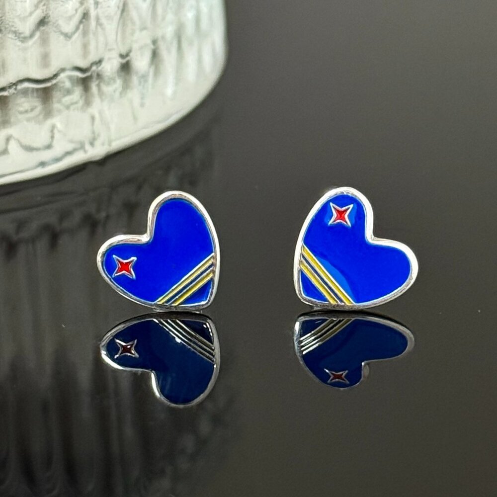 ARUBA Heart Earrings S925 Sterling Silver Handmade Ear Stud